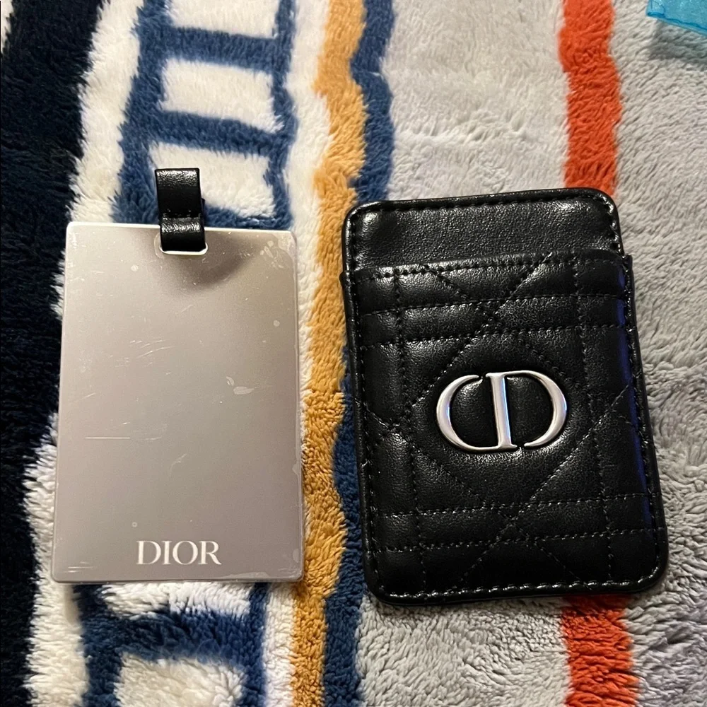 Christian Dior Black cardholder with mirror with Silver Logo